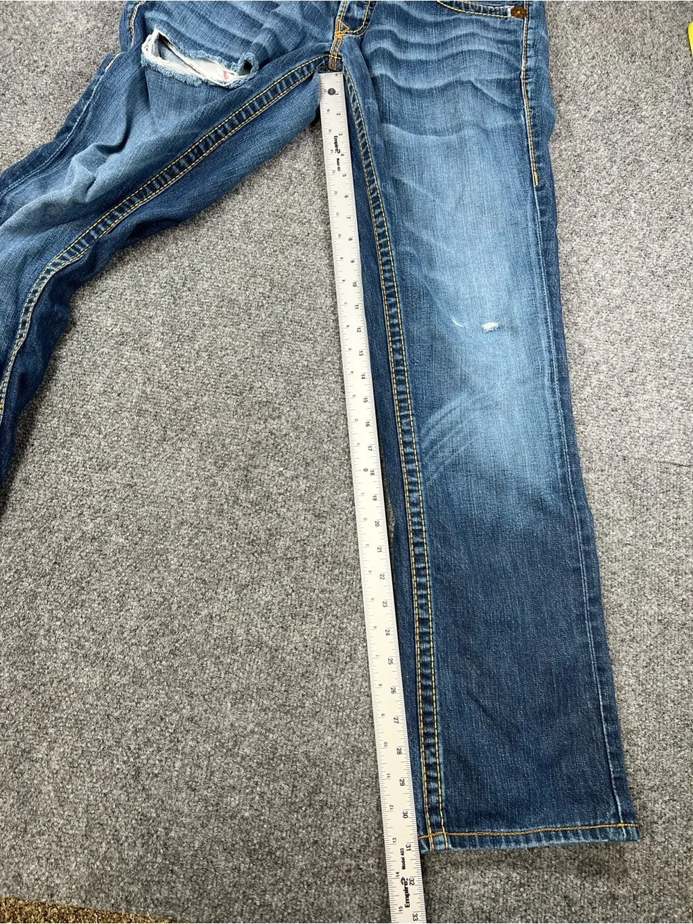 True Religion Dark Blue Denim Jeans with Yellow Contrast Stitching